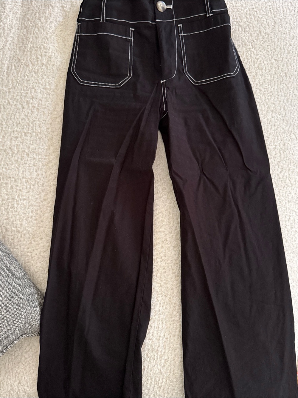 Maeve Black Wide-Leg Pants with Contrast Stitching